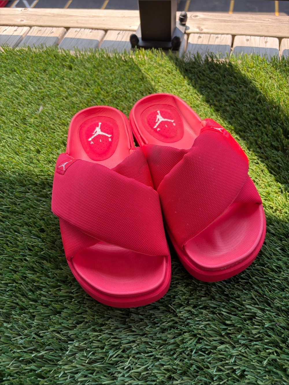 Jordan Red Crisscross Slide Sandals